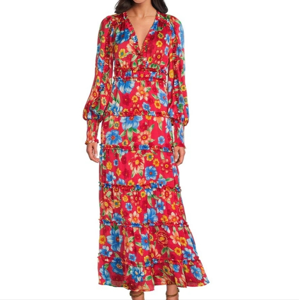 NWT Chelsea & Violet,Margaux Floral Print Plisse V-Neck Lodress